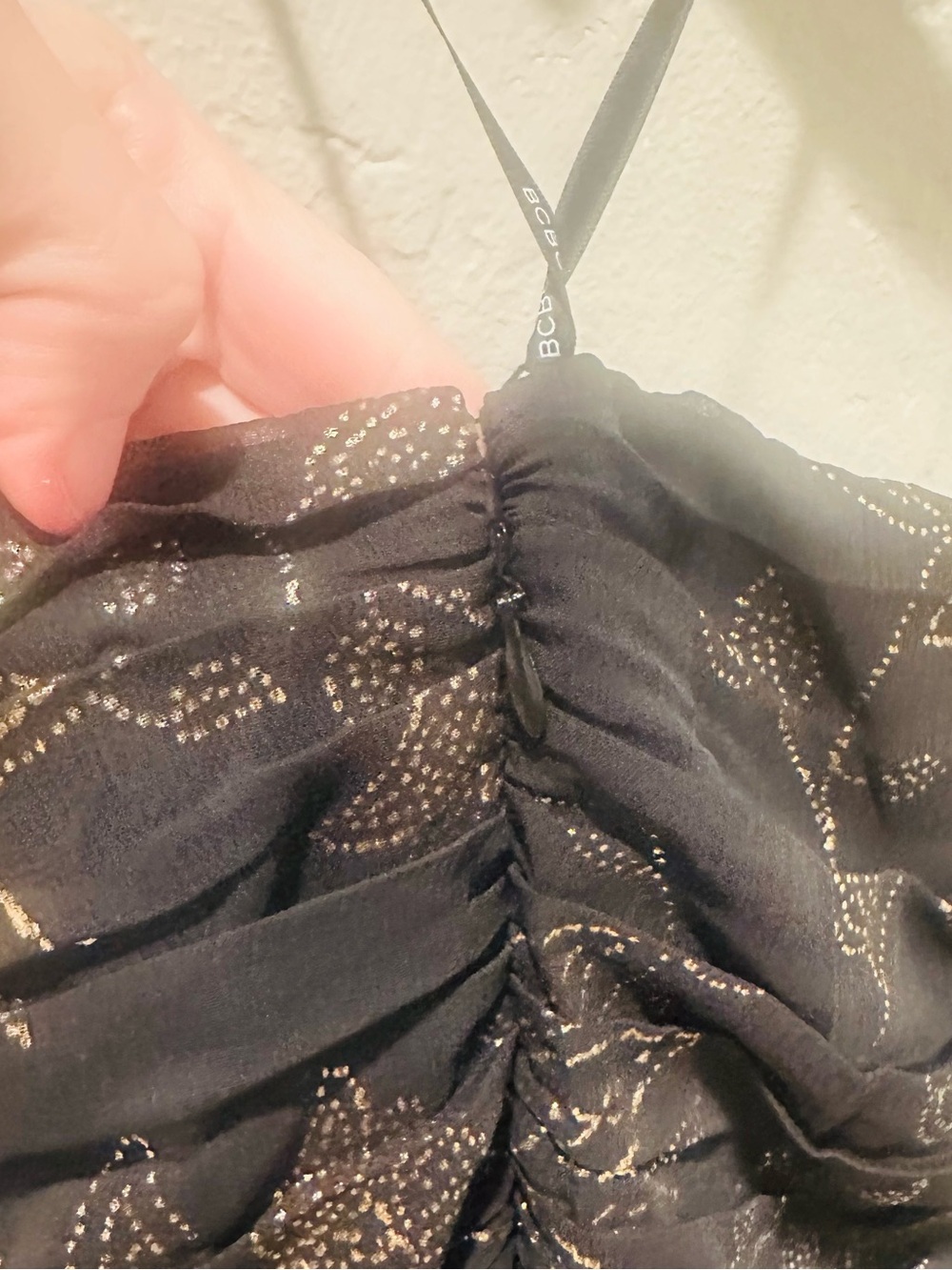 NWT BCBG Foil Pleated Strapless Maxi Dress Size 10 Black & Gold Sheer - Picture 9 of 12